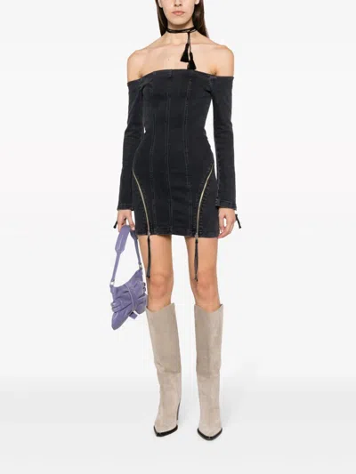 Blumarine Off-shoulder Zip-up Denim Dress