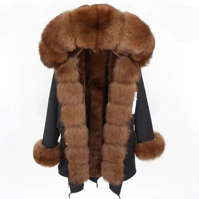 Wanan Touch Black Parka With Brown Fox Fur