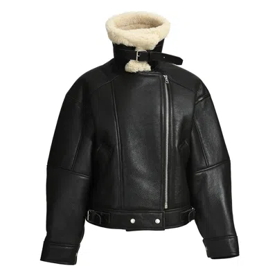 Wanan Touch Black Leather Jean Jacket