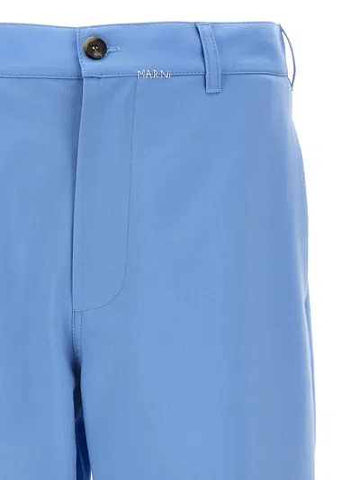 Shop Marni Logo Embroidery Pants Light Blue