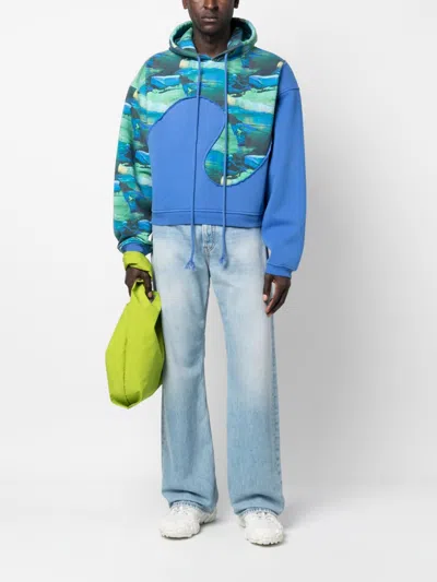 Erl Surfing Print Swirl Hoodie In Blue