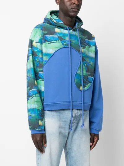 Erl Surfing Print Swirl Hoodie In Blue