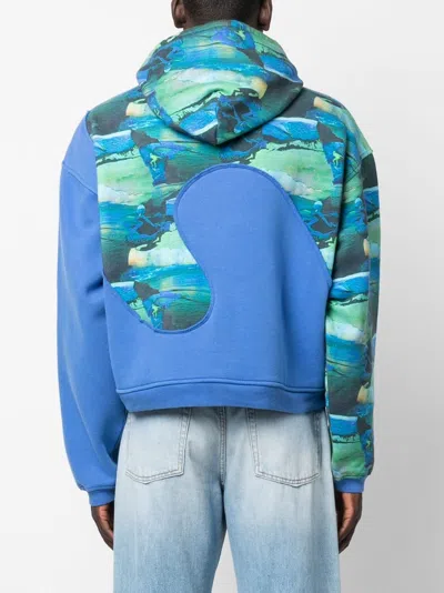 Erl Surfing Print Swirl Hoodie In Blue