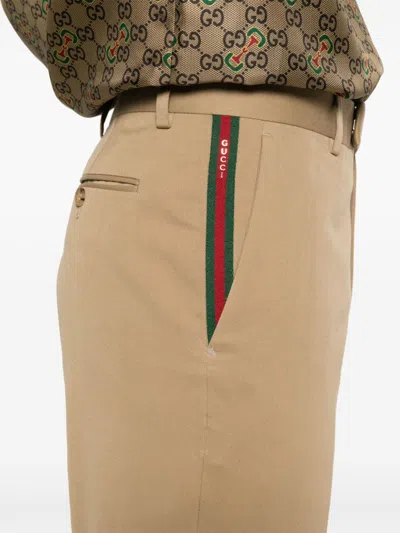 Gucci Cotton Trouser With Web Band Detail In Neutral