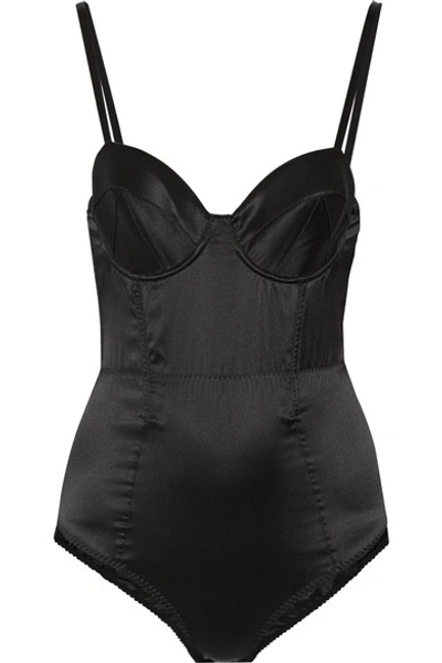 Fleur Du Mal Mesh-paneled Stretch-silk Satin Bodysuit