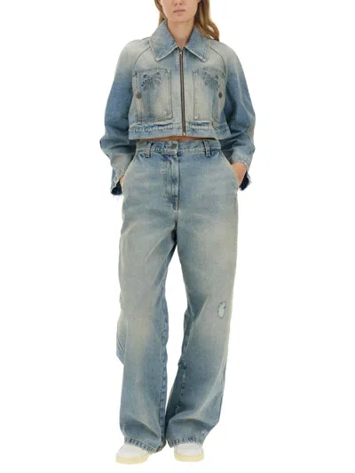 Shop Palm Angels Paris Jeans Wide In Baby Blue