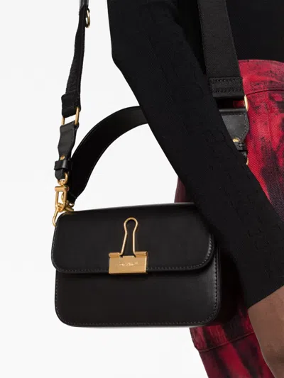 Off-white Off White Women Black Leather Small Plain Binder Handbag In Black
