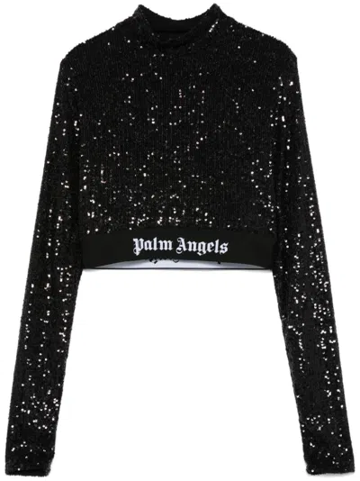 Shop Palm Angels Logo Sequined Cropped Top