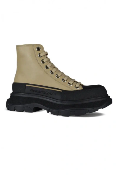 Alexander Mcqueen Luxury Boots For Women   Beige Leather Tread Slick High Chelsea Boots In Cream