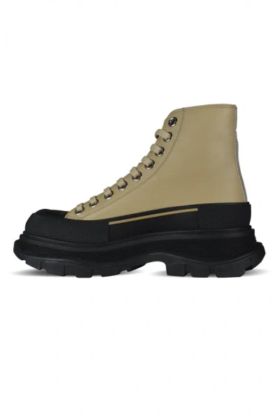 Alexander Mcqueen Luxury Boots For Women   Beige Leather Tread Slick High Chelsea Boots In Cream