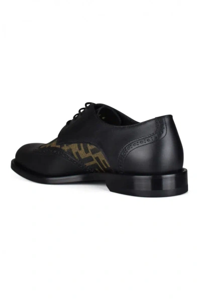 Fendi Ff- Pattern Leather Derby Shoes In Black