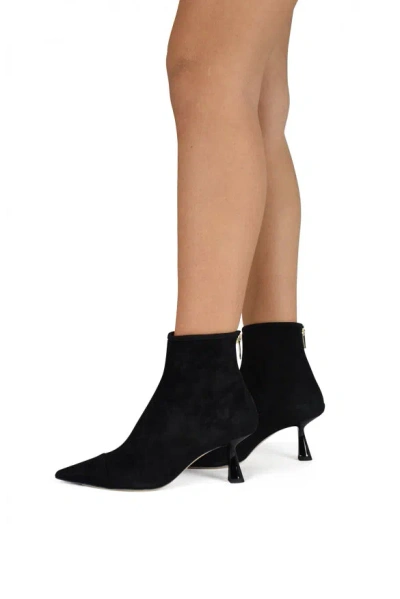 Jimmy Choo Kix 65 Patent Leather-trimmed Suede Ankle Boots In Black