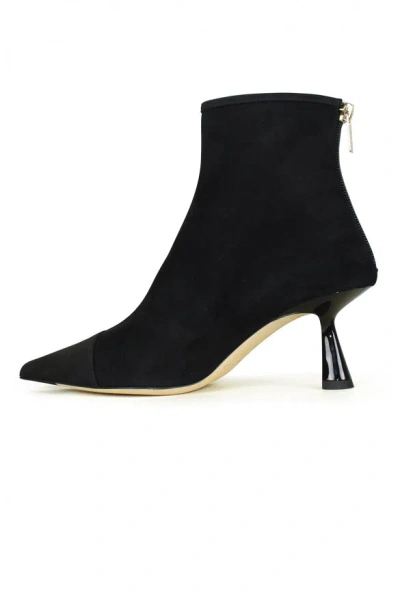 Jimmy Choo Kix 65 Patent Leather-trimmed Suede Ankle Boots In Black