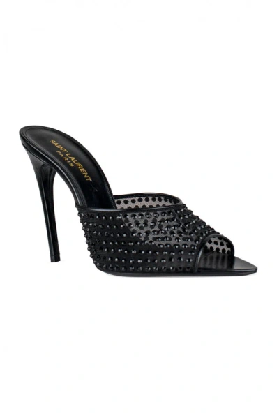 Saint Laurent Crystal-embellished 120mm Leather Mules In Black