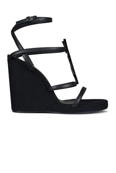 Saint Laurent Cassandra 110mm Wedge Sandals In Black