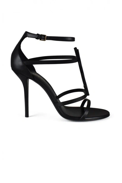Saint Laurent Cassandra Logo-embellished Patent-leather Sandals In Black
