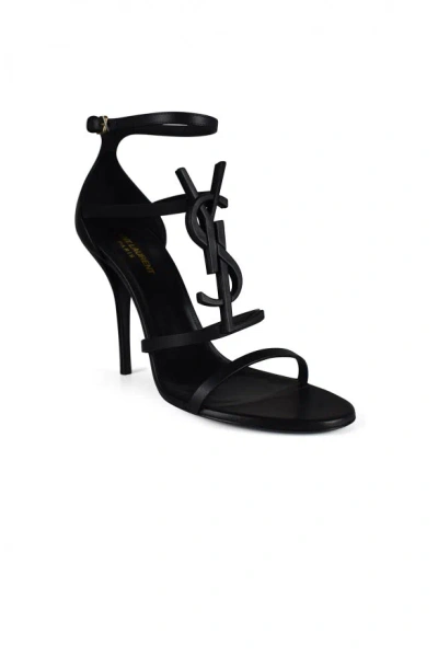 Saint Laurent Cassandra Logo-embellished Patent-leather Sandals In Black