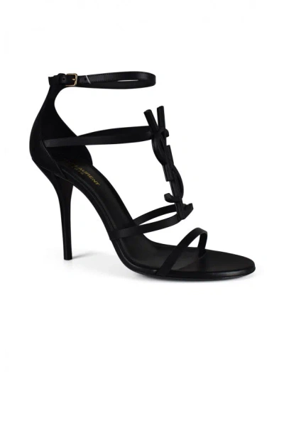 Saint Laurent Cassandra Logo-embellished Patent-leather Sandals In Black
