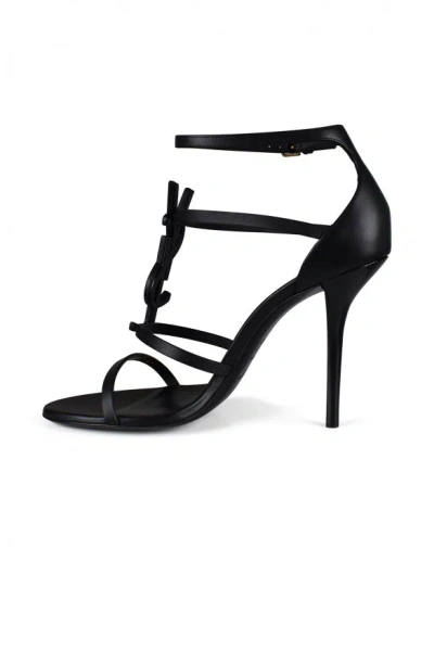 Saint Laurent Cassandra Logo-embellished Patent-leather Sandals In Black