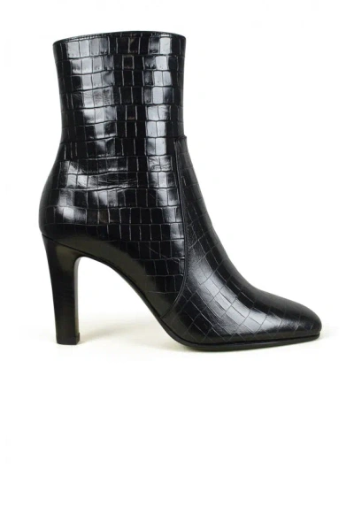 Saint Laurent 90mm Jane Croc Embossed Leather Boots In Black