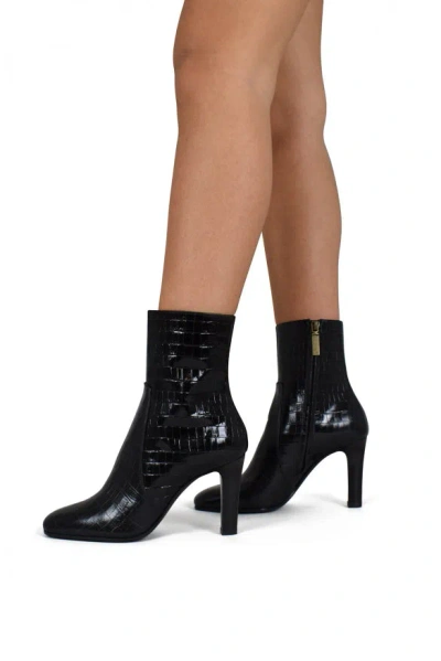 Saint Laurent 90mm Jane Croc Embossed Leather Boots In Black