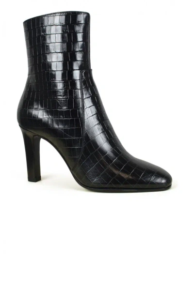 Saint Laurent 90mm Jane Croc Embossed Leather Boots In Black