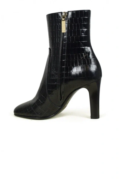 Saint Laurent 90mm Jane Croc Embossed Leather Boots In Black