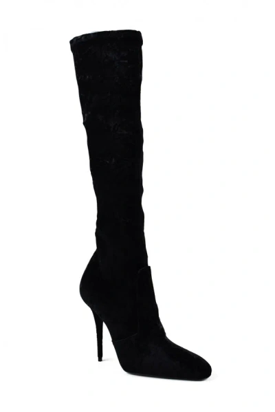 Saint Laurent Talia 110 Velvet Knee-high Boots In Black