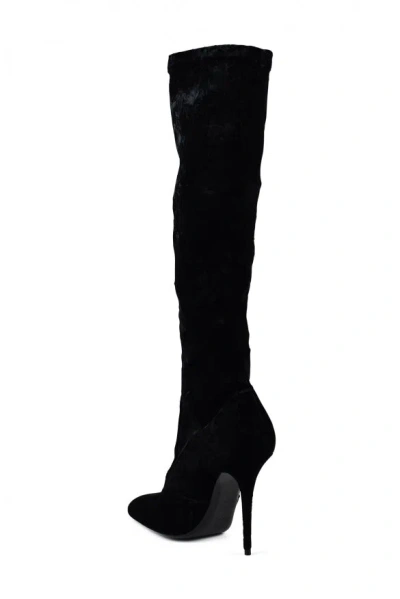 Saint Laurent Talia 110 Velvet Knee-high Boots In Black