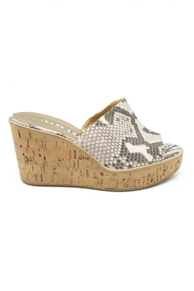 Walter Steiger Python-patterned Platform Mules With Cork Wedge Sole In Cream