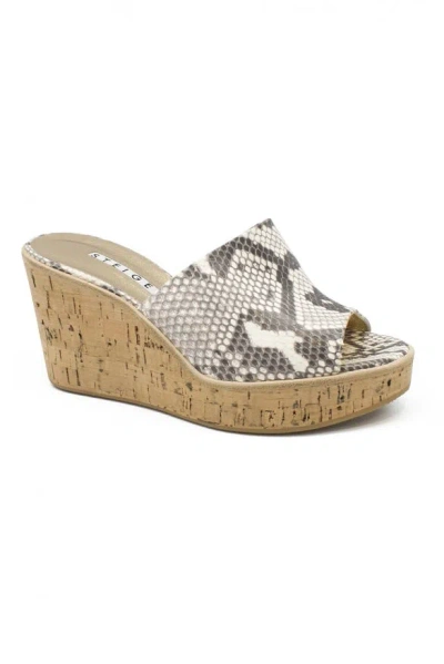 Walter Steiger Python-patterned Platform Mules With Cork Wedge Sole In Cream
