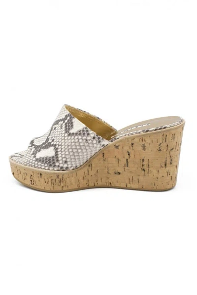Walter Steiger Python-patterned Platform Mules With Cork Wedge Sole In Cream