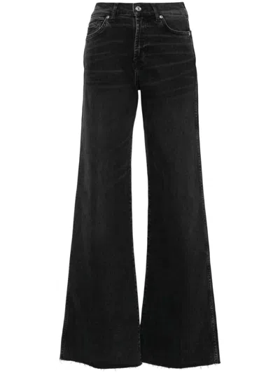 7 For All Mankind Wide-leg Jeans With Belt Loops And Pockets In Black