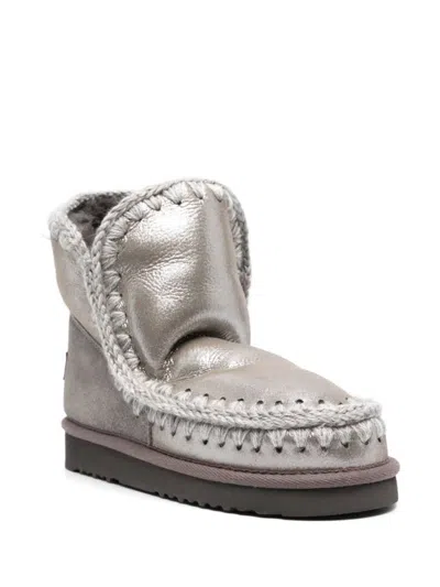 Mou Ankle Boots In Double Face Sheepskin With Detailing In Grey