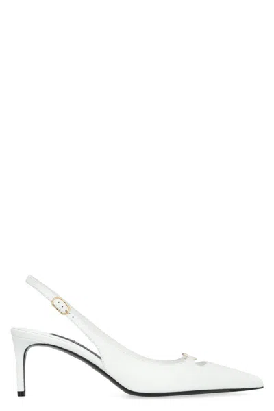 Shop Dolce & Gabbana Lollo Leather Slingback Pumps In White