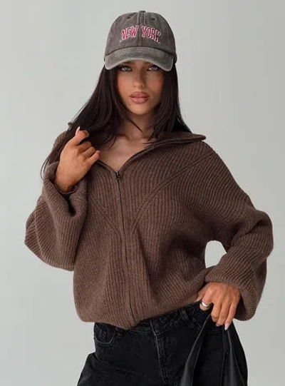 Princess Polly Hertford Zip Through Knit Sweater In Brown