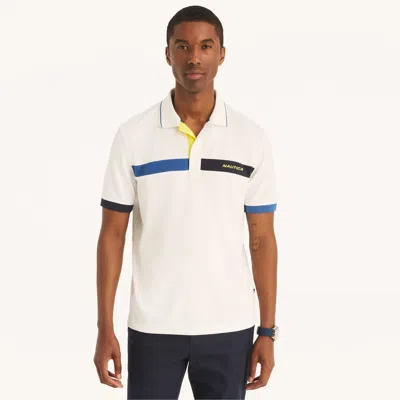 Nautica Mens Navtech Sustainably Crafted Classic Fit Colorblock Polo In White