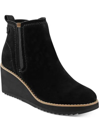 Earth Womens Faux Suede Wedge Chelsea Boots In Black
