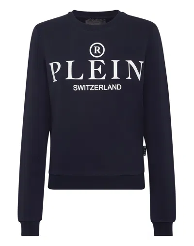 Philipp Plein Iconic Plein Round-neck Long-sleeve Sweatshirt In Blue