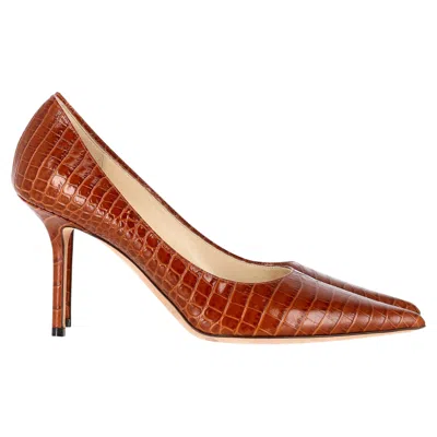Jimmy Choo Croc Embossed Love Pumps In Brown Leather In Brown