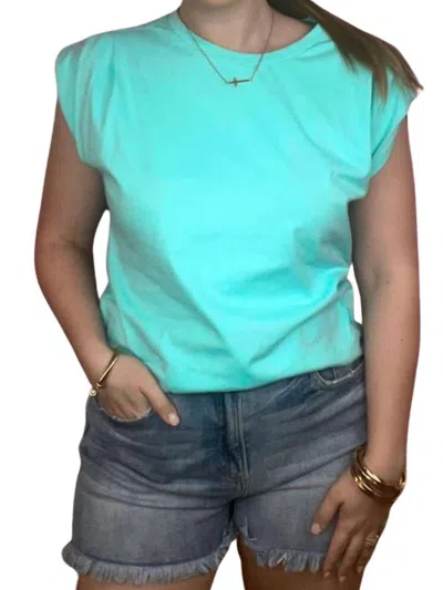 Lime + Chili Muscle Sleeve Round Neck Top In Aqua In Blue