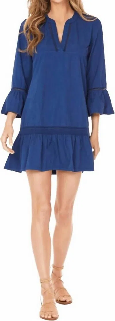 Bobi Ruffle Sleeve Short Dress In Navy In Blue