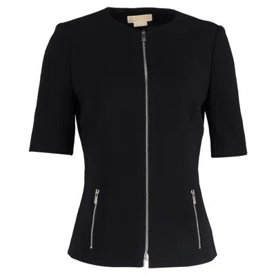 Michael Kors Zipped Short Sleeve Jacket In Black Wool In Black
