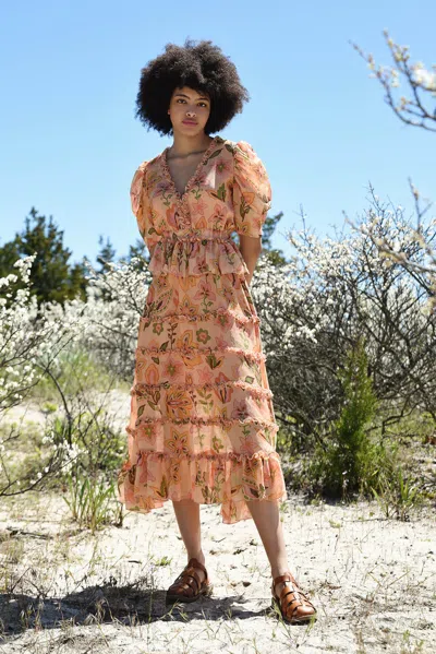Jessie Zhao Gold Garden Metallic Midi Dress In Multi