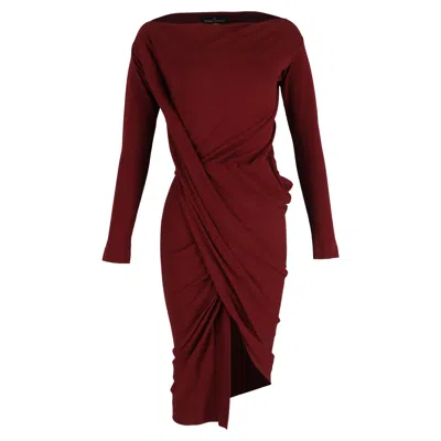 Vivienne Westwood Knee-length Long Sleeve Draped Dress In Maroon Cotton In Red