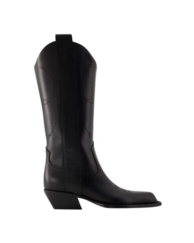 Off-white For Walking Leather Western Boots With Embroideries In Black