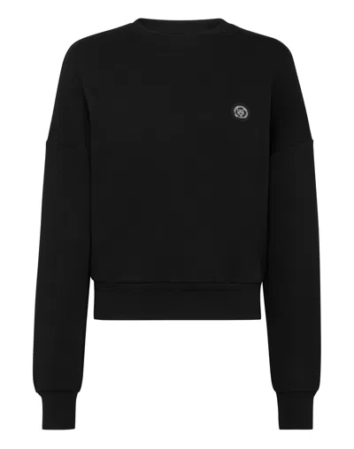 Plein Sport Cropped Round-neck Sweatshirt In Black