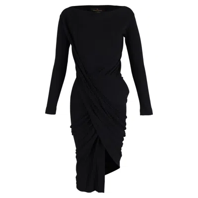 Vivienne Westwood Knee-length Long Sleeve Draped Dress In Black Cotton In Black