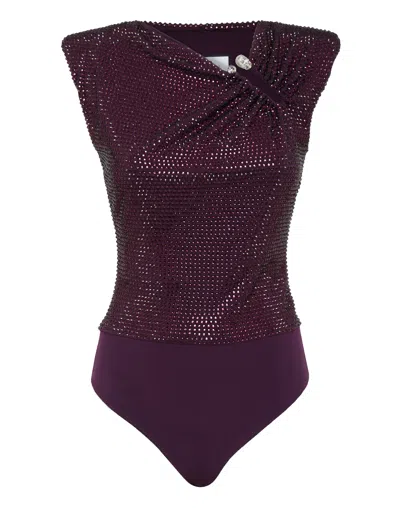 Philipp Plein Crystal-embellished Bodysuit In Purple