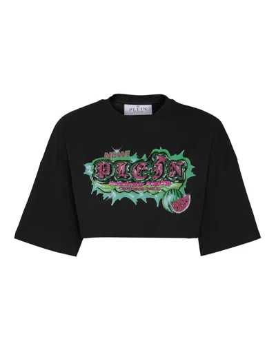 Philipp Plein Tutti Frutti Cropped T-shirt In Black